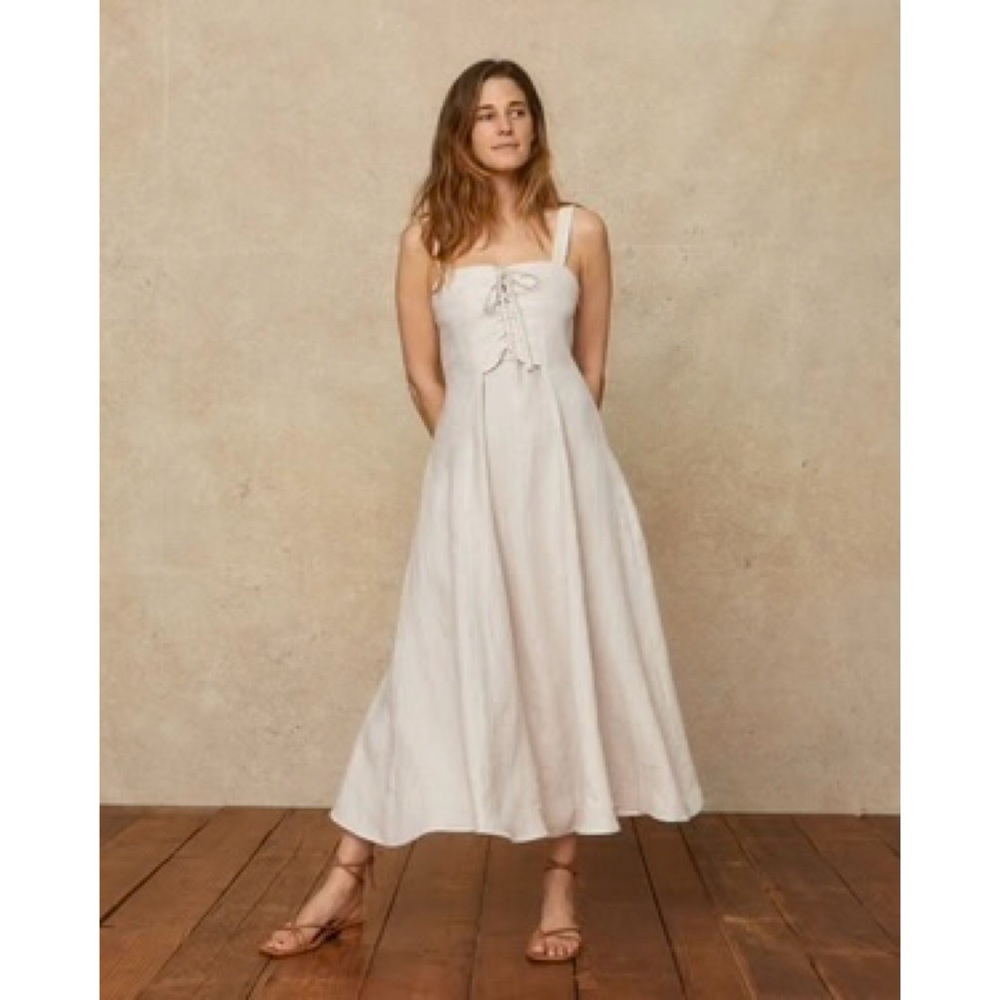 Christy Dawn Linen Midi Dress in Light Beige - Picture 2 of 10